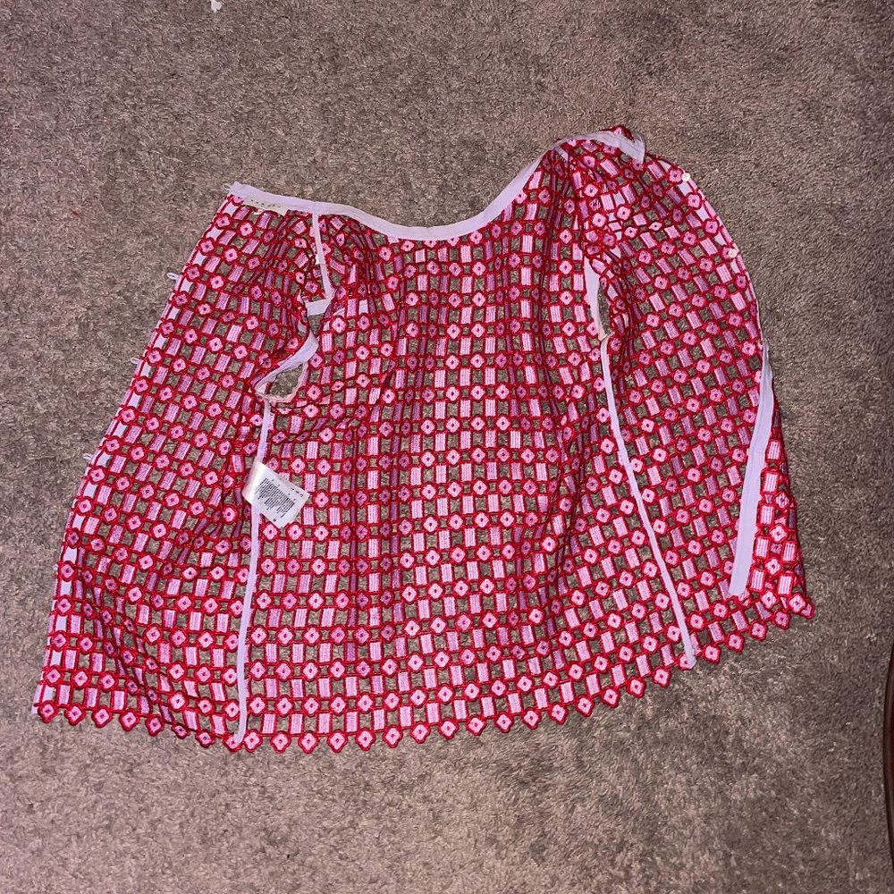 SANDRO PARIS "Yonna" Geometric Openwork Lace Rouge Top - Picture 8 of 8
